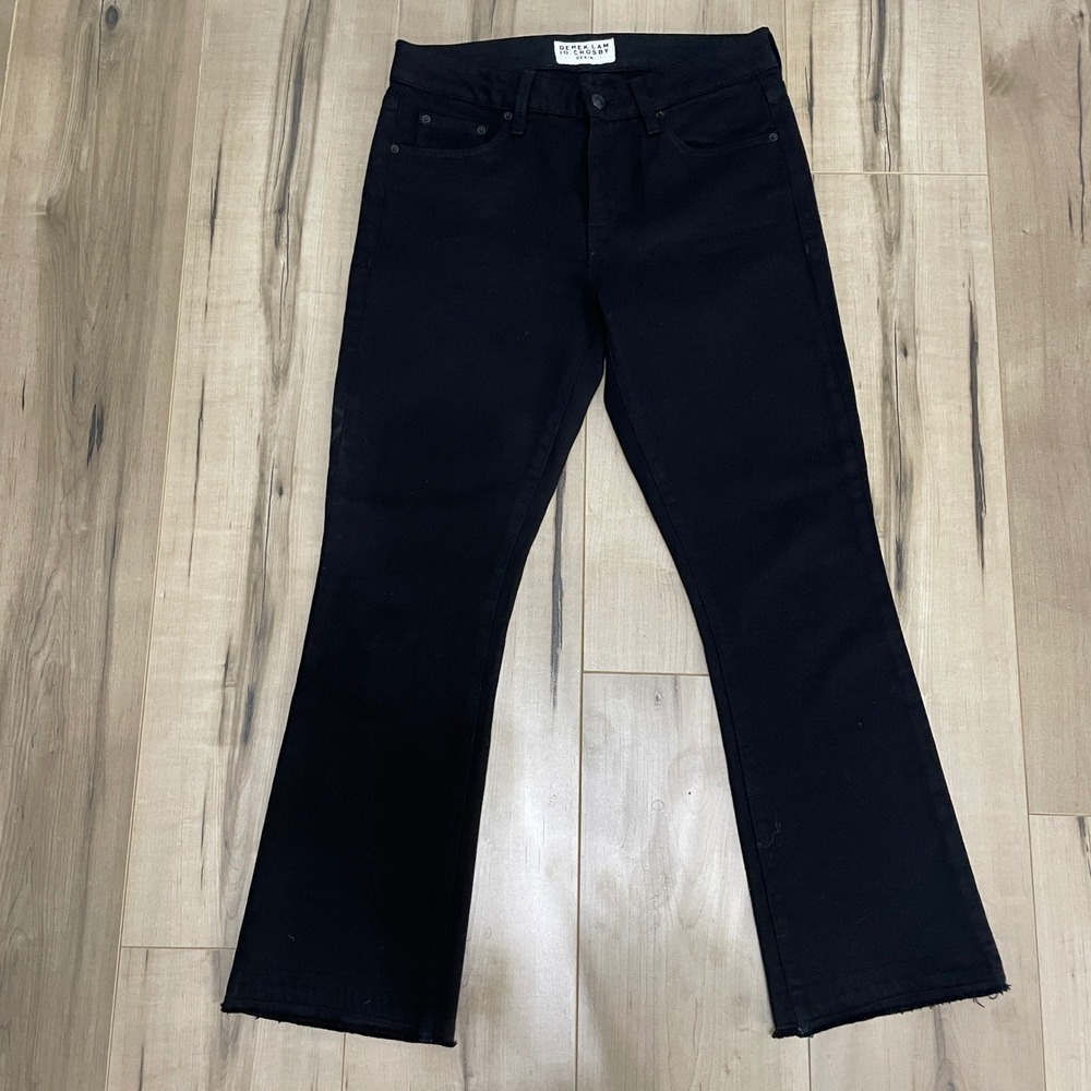 Derek Lam 10 Crosby Mid-Rise Cropped Flare Jeans 27 Raw Hem‎ Black Ankle Gia